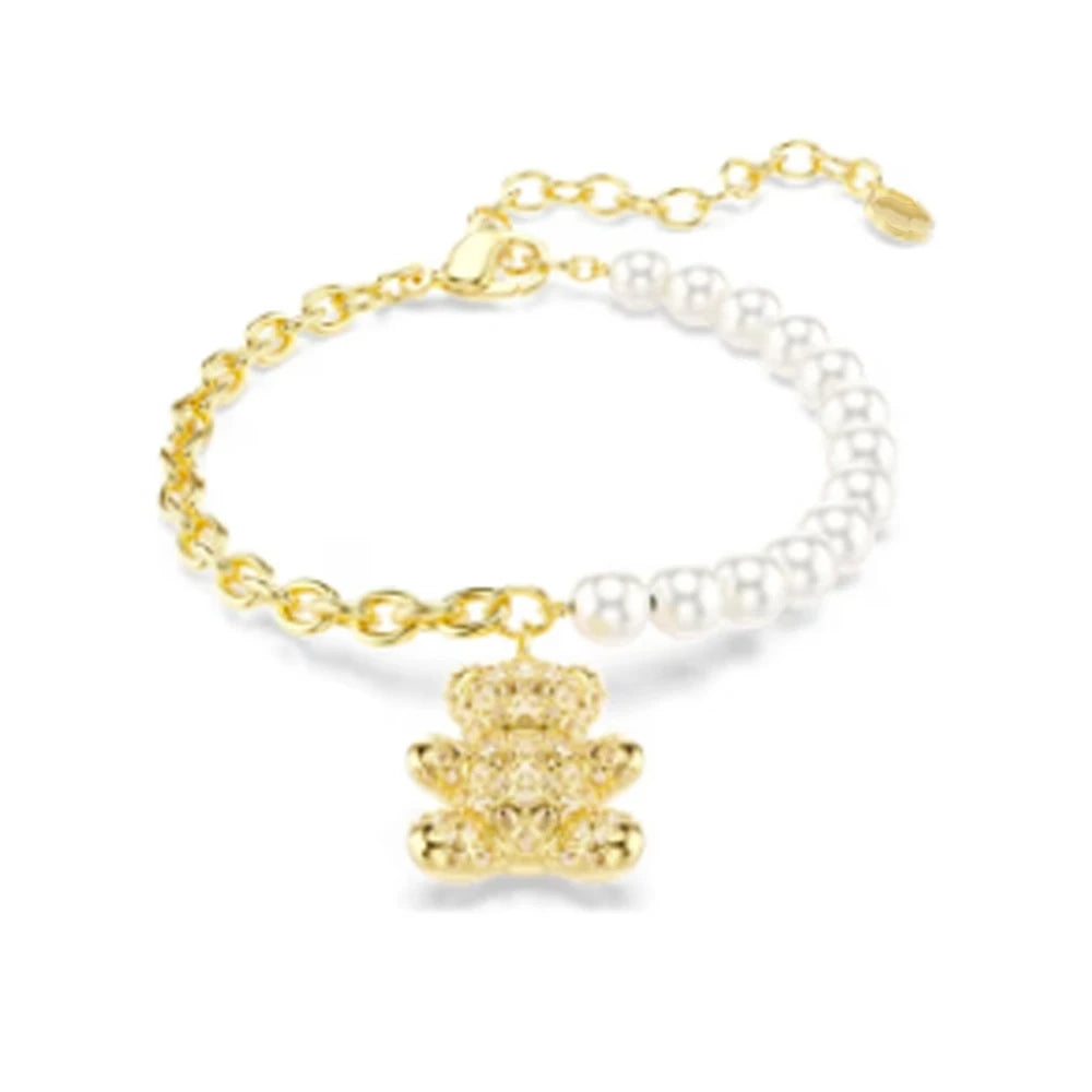 New shoe imitation pearl colored mixed cut crystal inlaid teddy bear pendant exquisite romantic bracelet