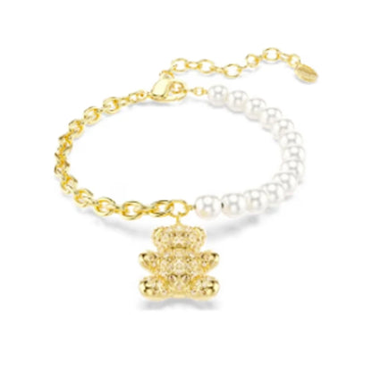 New shoe imitation pearl colored mixed cut crystal inlaid teddy bear pendant exquisite romantic bracelet