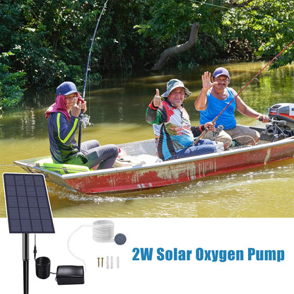 2W Plug-in Solar Oxygen Pump Fish Tank Oxygenator Aquarium Oxygen Aerator Air Pump Fishing Aerator with Pipe Air Bubble Stones