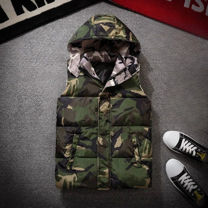 Korean Design Men's Winter Camouflage Down Vest Thickened Couple Coat for Outdoor Activities Teens Students