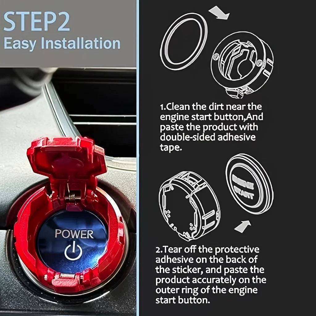 [Red Metal Mecha Cover]Red Metal Mecha Push Start Button Cover|Cool Car Engine Protector & Interior Decor Sticker Decal for Cars