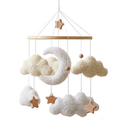 Baby Crib Mobile Wooden Bed Bell Rattle Toy Soft Plush Moon Cloud Wind Chime Pendant Newborns Comfort Bed Bell Toys Baby Gift