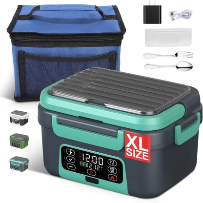 Portable 1.5L Electric Lunch Box - 6.3 Cups, 100W Rechargeable, Smart Heating Food Warmer with Removable Divider, Spoon, BPA-Fre