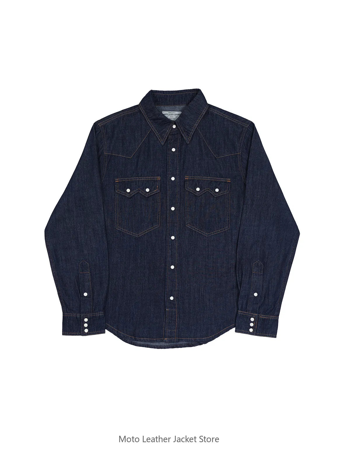 American Retro Western Denim Shirt Raw Denim Washed Casual Pearl Snap Button Western Shirt