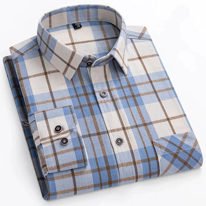 New Men's Vintage Plaid Flannel Shirt Long Sleeve 100% Cotton Fashion Casual Soft Standard Fit Men's Shirt  Large Size 7XL 8XL