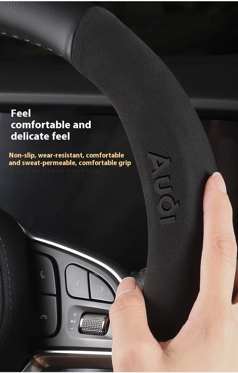 Car AntiSlip Carbon Fiber Leather Steering Wheel Cover, Audi A3 A4 A5 A6 A7 A8 Q1 Q2 Q3 Q5 Q7 Q8 S3 S4 S5 S6 RS3 RS4 RS5 TT