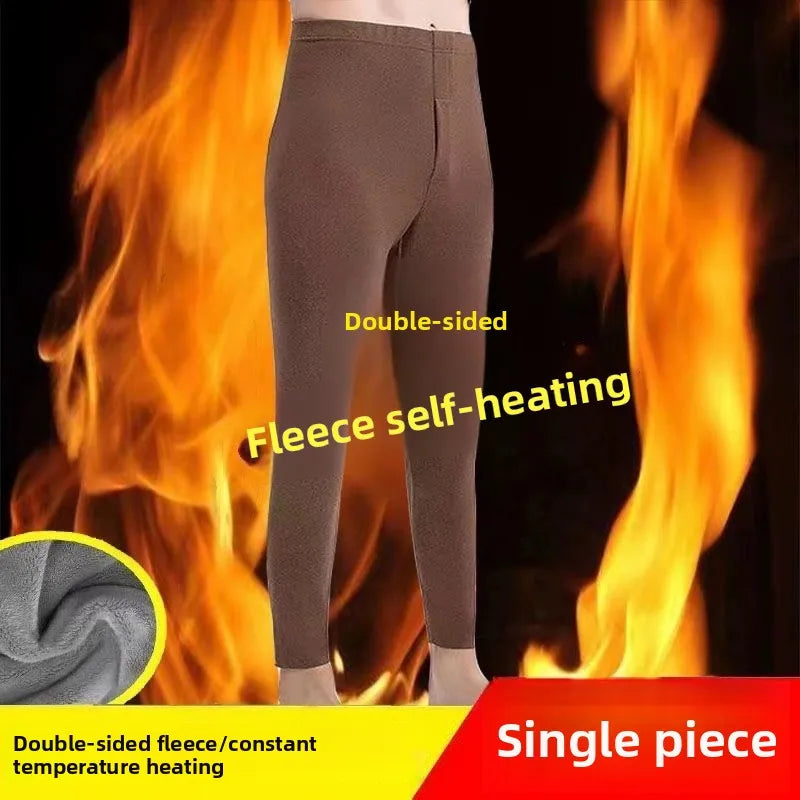 Double-Sided Cotton Thermal Pants Men's Warmth Trousers Seamless Base Layer Winter Fashionable Long Pants Youth Casual