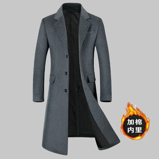Quality Thickened Long Woolen Blends Coat Men's Autumn Winter New Style Casual Business Windbreaker Jacket Fashion Trench Coats