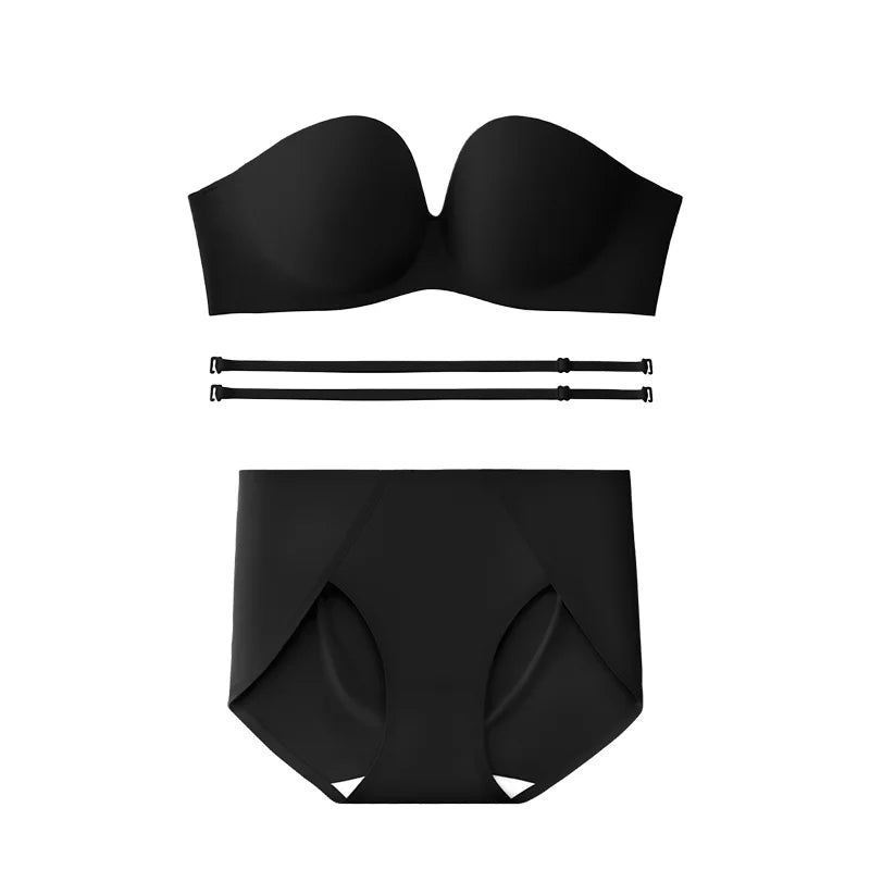 SUJIIN Summer Strapless Bra Set for Women Sexy Wireless Seamless Push Up Invisible Bras Tube Tops Female Underwear MX266+N194