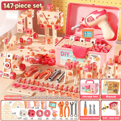 Kids Tool Set DIY Nut Assembly Puzzle Simulated Screwing Toolbox Early Educational Disassembly Repair Kit STEM Montessori Toys