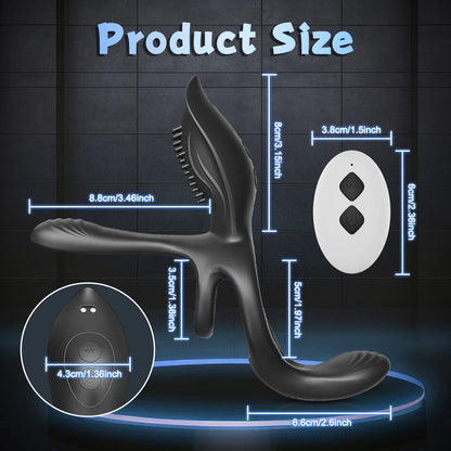 Remote Control Vibrating Cock Ring for Men Ejaculation Delay Penis Ring with Perineum Clit Stimulator Adult Sex Toy for Couples