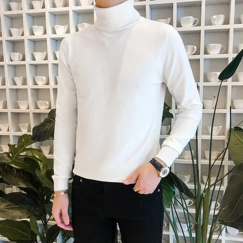 2023 Male High End Fashion Knitted Pullover Sweater Men Half Turtle Neck Winter Woolen Casual Jumper Clothes