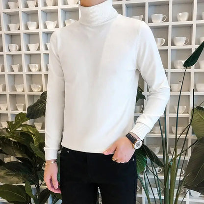 2023 Male High End Fashion Knitted Pullover Sweater Men Half Turtle Neck Winter Woolen Casual Jumper Clothes