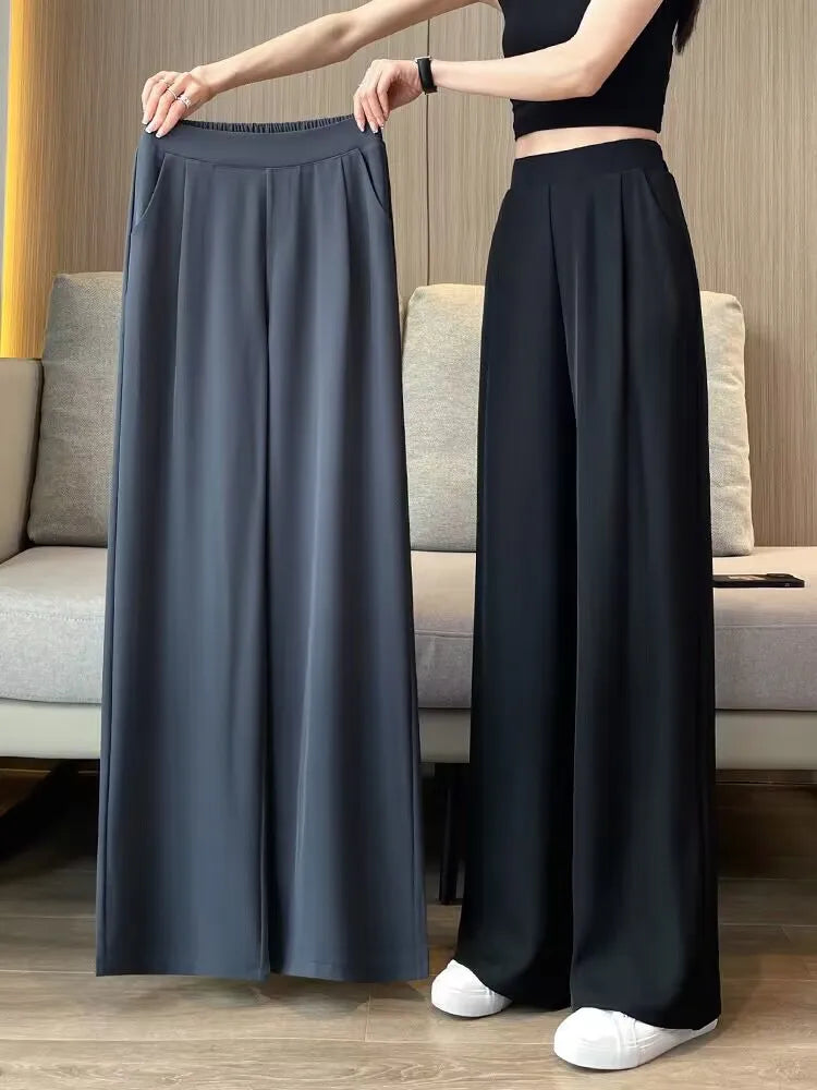 High Waist Wide Leg Pants Women's Loose Casual Straight Nine Points Super plus Size Slimming Trousers Korean Sle Spring Aut...