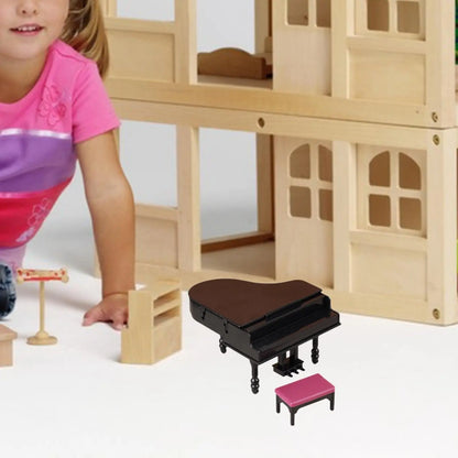 Dollhouse Mini Grand Piano Interactive Flip Cover Miniature Musical Instrument Furniture for Doll House Living Room