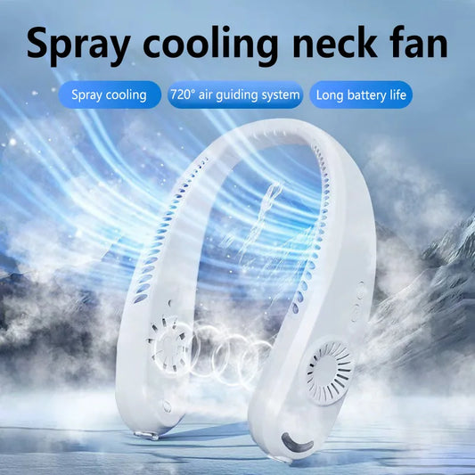 Fast Cooling Neck Fan with Spray Portable Quiet USB Rechargeable Long Battery Life Strong Wind for Students Travel Home Office