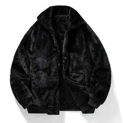 Cross border stand up collar fleece cotton jacket casual jacket solid color plus fleece cardigan woolen jacket thickened double-