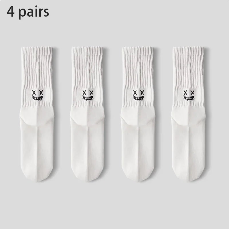 4 pairs of men's cotton socks running breathable ankle socks casual sports socks men's bicycle socks smiling face style