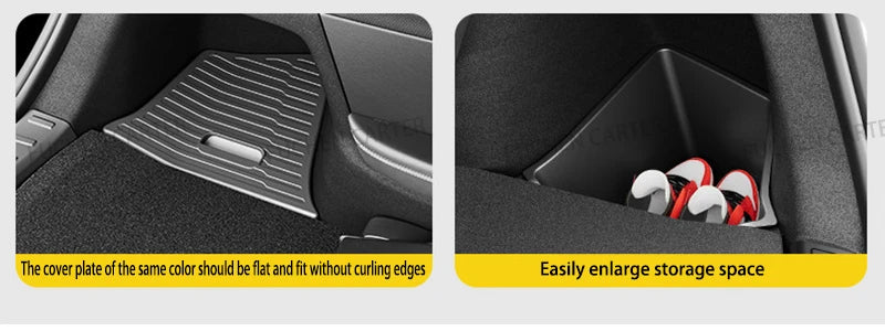 For Tesla NEW Model YL 2026 Rear Trunk Side Storage Box Cargo Organizer TPE Bin Box Flocking Mat Partition Board Accessories