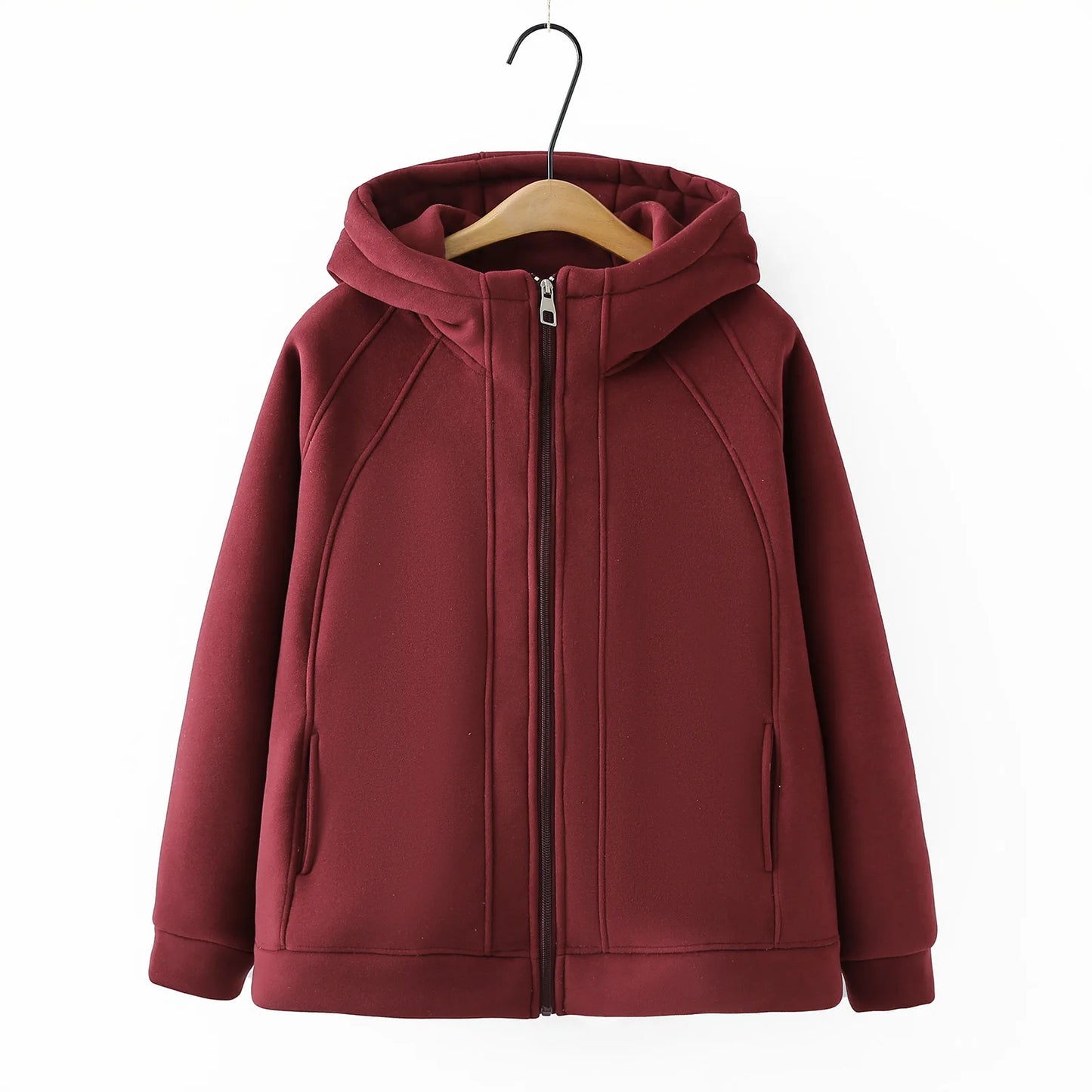 XXXXL Fashion Plus Size Women's Hoodies 2025 Winter New Solid Color Fleece Thickened Graphene Warm Hooded Sweatshirt Jacket 8816