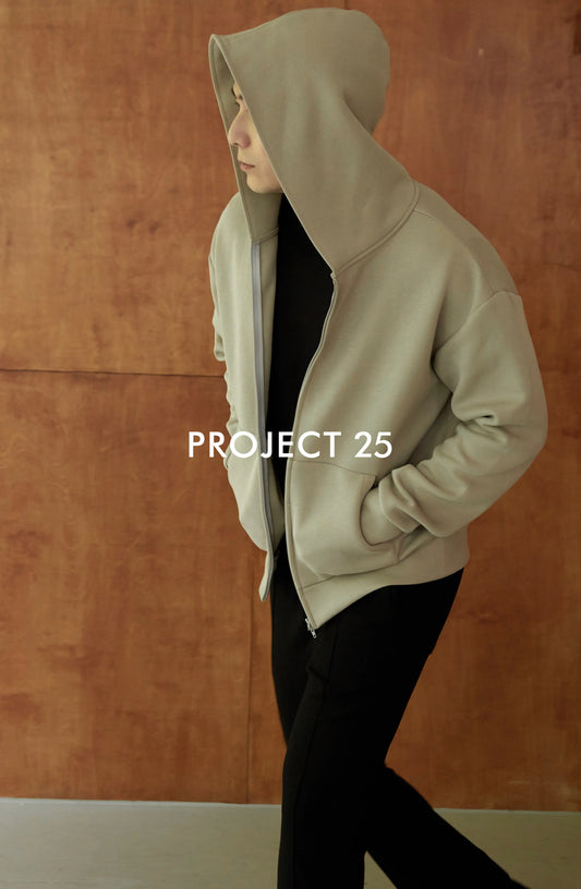 PROJECT 25 Air Layer Fabric Hooded Zip Sweatshirt Men Short Wide Silhouette Solid Color Basic Casual Commute All Match Jacket