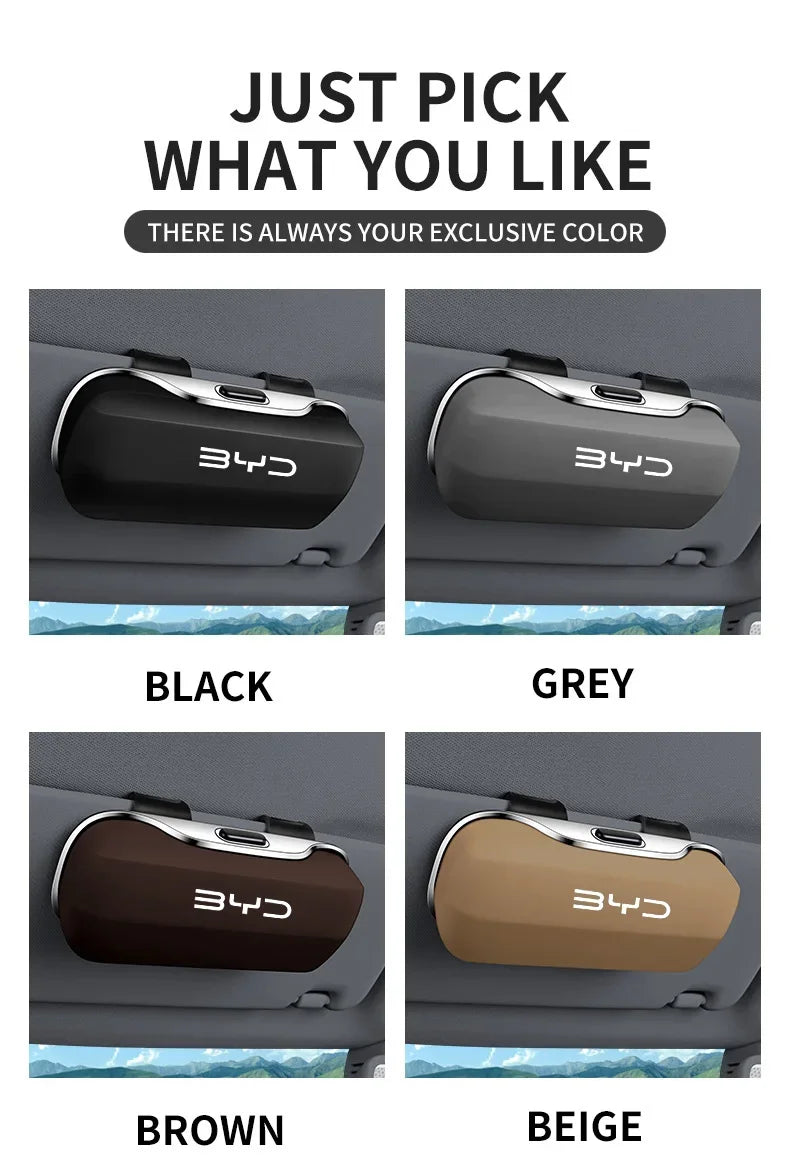 For BYD Atto 3 Tang F3 E6 Yuan Plus Song Max F0 Qin G3 I3 Han Auto Car Visor Sunglasses Glasses Case Glasses Holder Clip Box