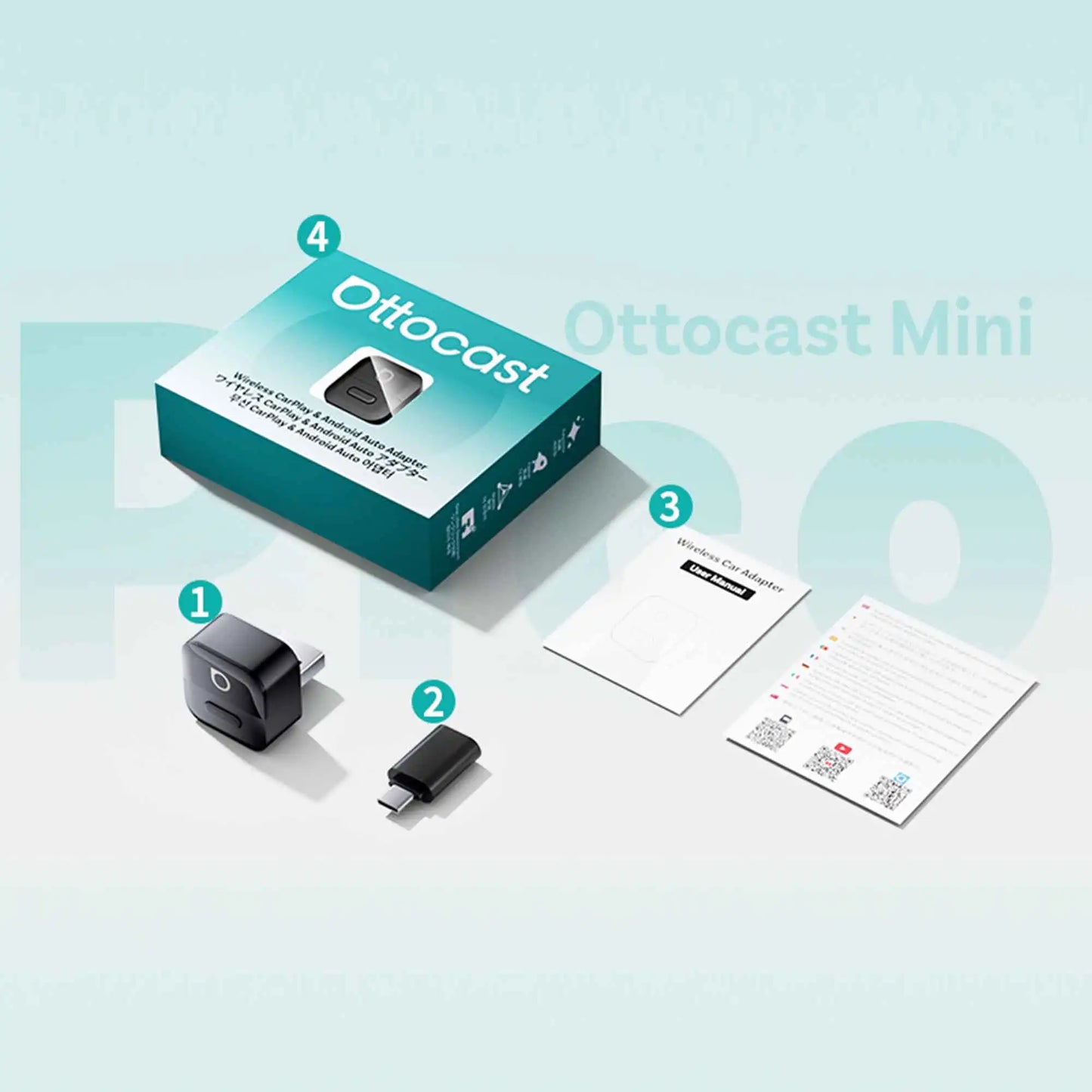 Ottocast Wireless Android Auto CarPlay Adapter Mini Pico 2 in 1 USB Dongle with Smart Button for Kia Honda Chery Nissan Volvo