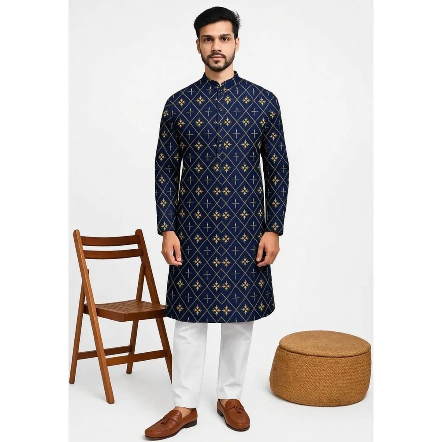 Men Digital Printed Kurta Shirt Regular Fit Mandarin Collar Long Suitable All Occasions Such Wedding Hari Raya National style