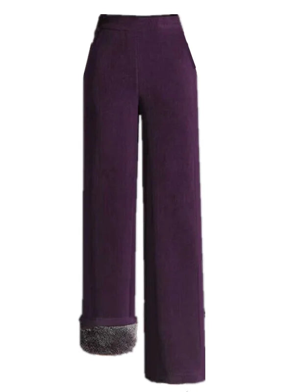 Thickened Fleece Lined Wide Leg Casual Pants for Mom High Waist Polyester Fiber Winter Warm Leisure Trousers for Middle-Aged ...