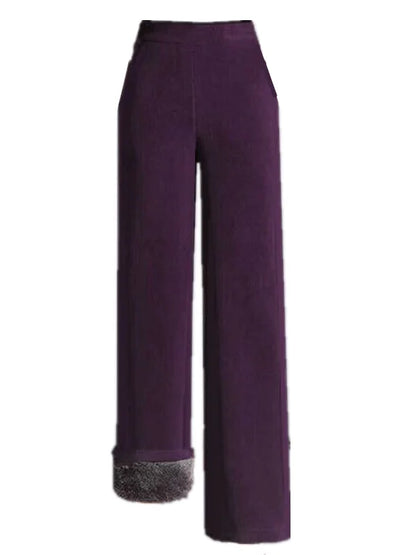 Thickened Fleece Lined Wide Leg Casual Pants for Mom High Waist Polyester Fiber Winter Warm Leisure Trousers for Middle-Aged ...