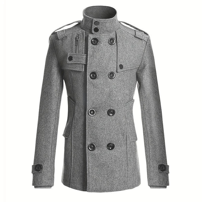 Men's Streetwear Solid Color Mid-length Woolen Coat Fashion Casual Button-down Suit Collar Jacket Leisure Luxury Retro Clothes
