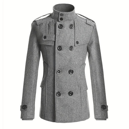 Men's Streetwear Solid Color Mid-length Woolen Coat Fashion Casual Button-down Suit Collar Jacket Leisure Luxury Retro Clothes