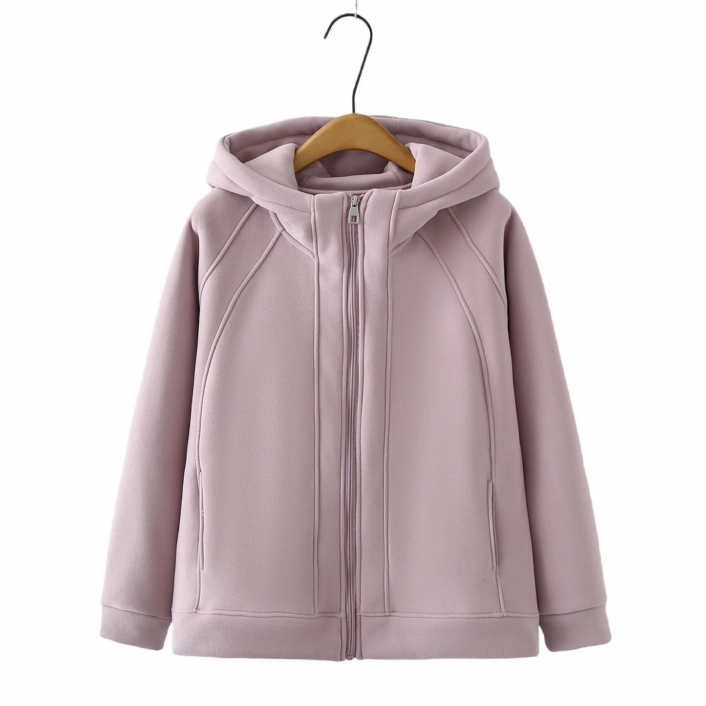 XXXXL Fashion Plus Size Women's Hoodies 2025 Winter New Solid Color Fleece Thickened Graphene Warm Hooded Sweatshirt Jacket 8816