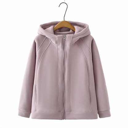 XXXXL Fashion Plus Size Women's Hoodies 2025 Winter New Solid Color Fleece Thickened Graphene Warm Hooded Sweatshirt Jacket 8816
