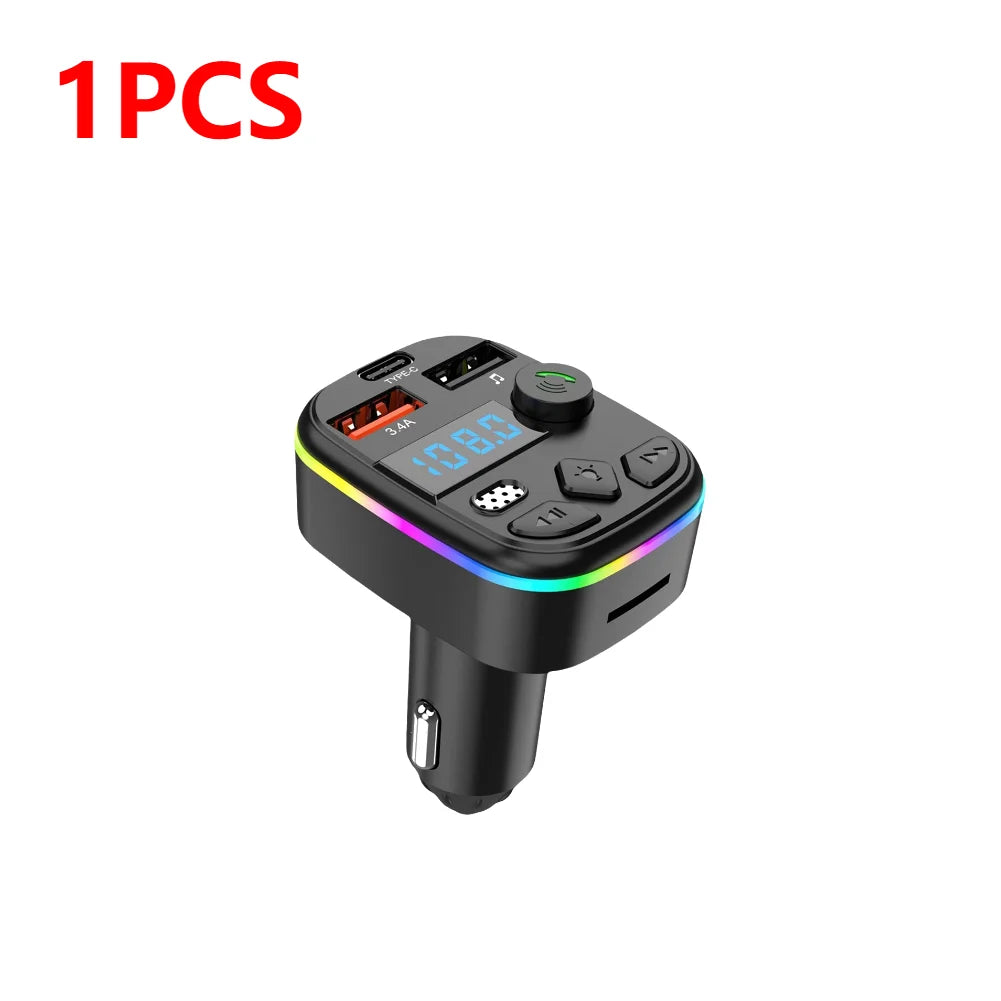 Car FM Transmitter MP3 Player Adapter Cell Phone Charger Bluetooth-Compatible Support TF Card U Disk Hands-Free MP3 Player Radio