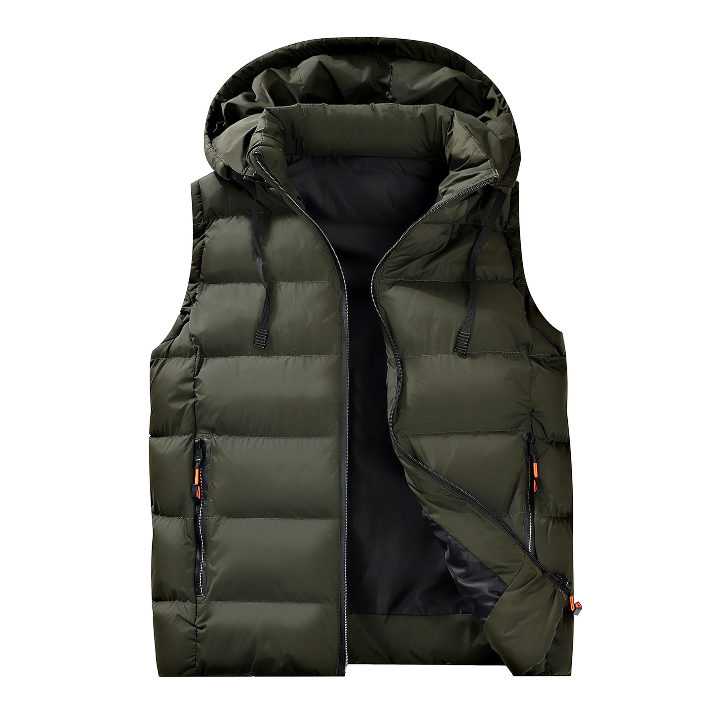 Streetwear Men's Puffer Vest - Removable Hood with Drawstring, Hidden Zip Pockets, Edgy for Winter Daily Looks