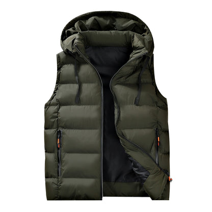 Streetwear Men's Puffer Vest - Removable Hood with Drawstring, Hidden Zip Pockets, Edgy for Winter Daily Looks
