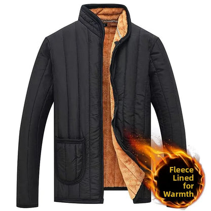 Thickened Fleece Lined Stand Collar Cotton Jacket Dad Style Warm Inner  for Middle Aged And Elderly Men's Clothing