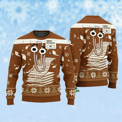 Funny Cute Paperclip Ugly Christmas Sweater Men Women Personality 3D Print Pullover Sweater Unique Festival Long Sleeves Tops