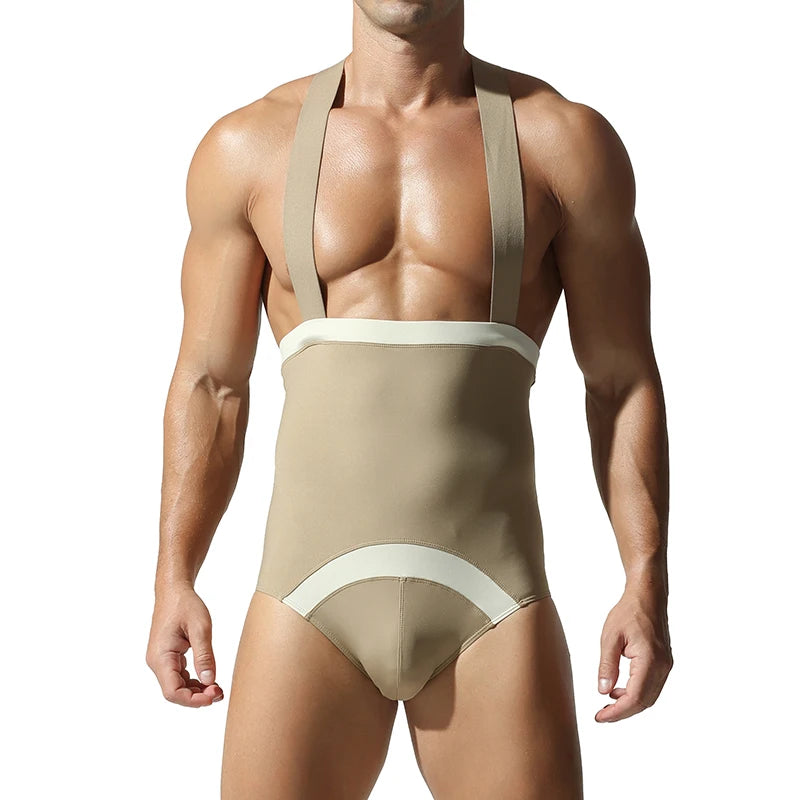 Men's shapewear, high elasticity, tight fitting, casual, sports, fitness, beauty, sexy base, one-piece suspender underwear