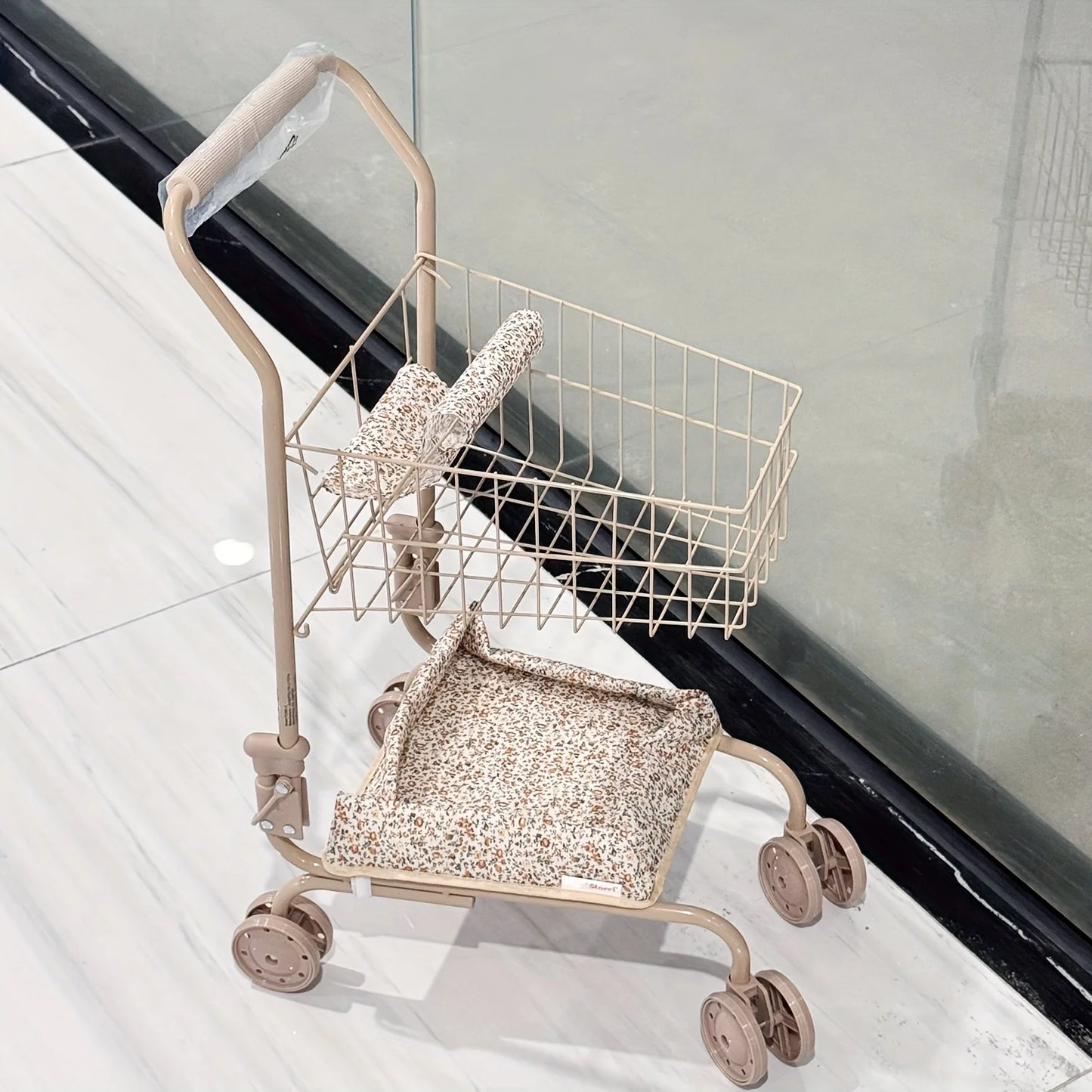 Shopping Cart Toy with Storage Bags Foldable Dollhouse Grocery Cart Pretend Play Shopping Toy Christmas Gift for Girls