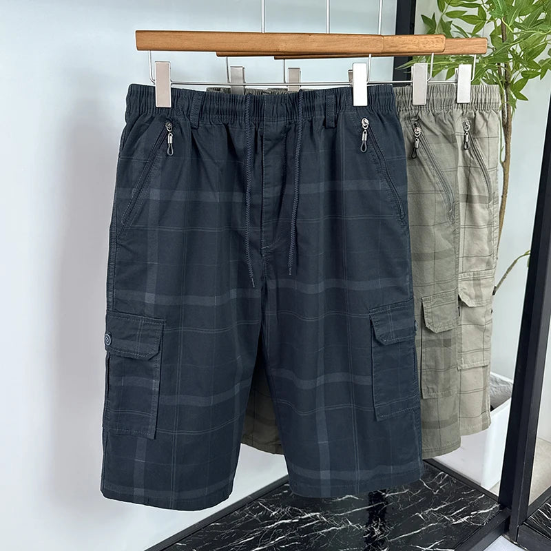 Men's Cargo Shorts New Summer Breathable 100% Cotton Thin Plaid 7-Point Pants Sports Casual Minimalist Style Comfortable Daily