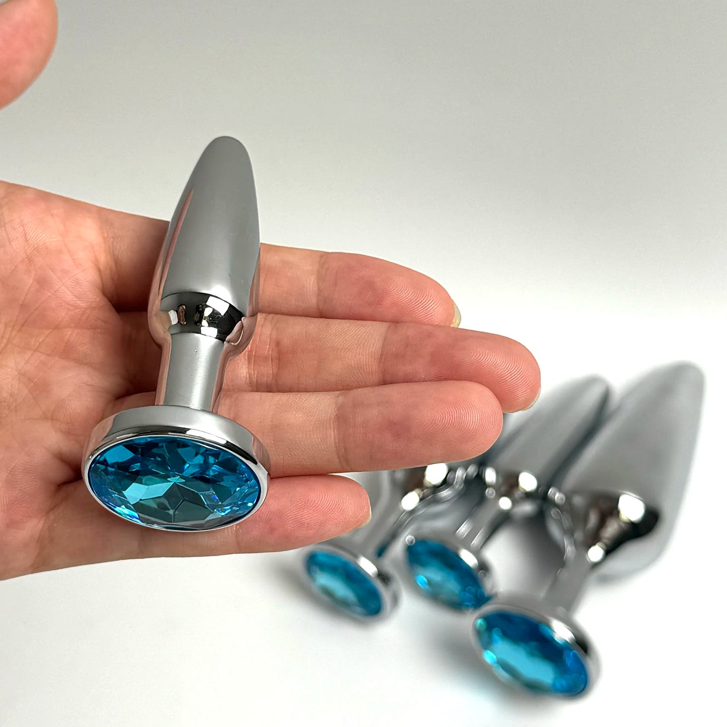 Lake Blue Gem Silver Metal Anal Plug Set by Dream Vibe Anal Trainer Kit Prostate Sex Toy Unisex Couple Backdoor Intimate Gift