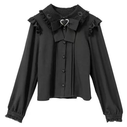 Jirai Kei Lolita Blouse Kawaii Top Women Cute Japanese Style Shirt with Bow Y2K Elegant Long Sleeve Sweet Casual Aesthetic Tops