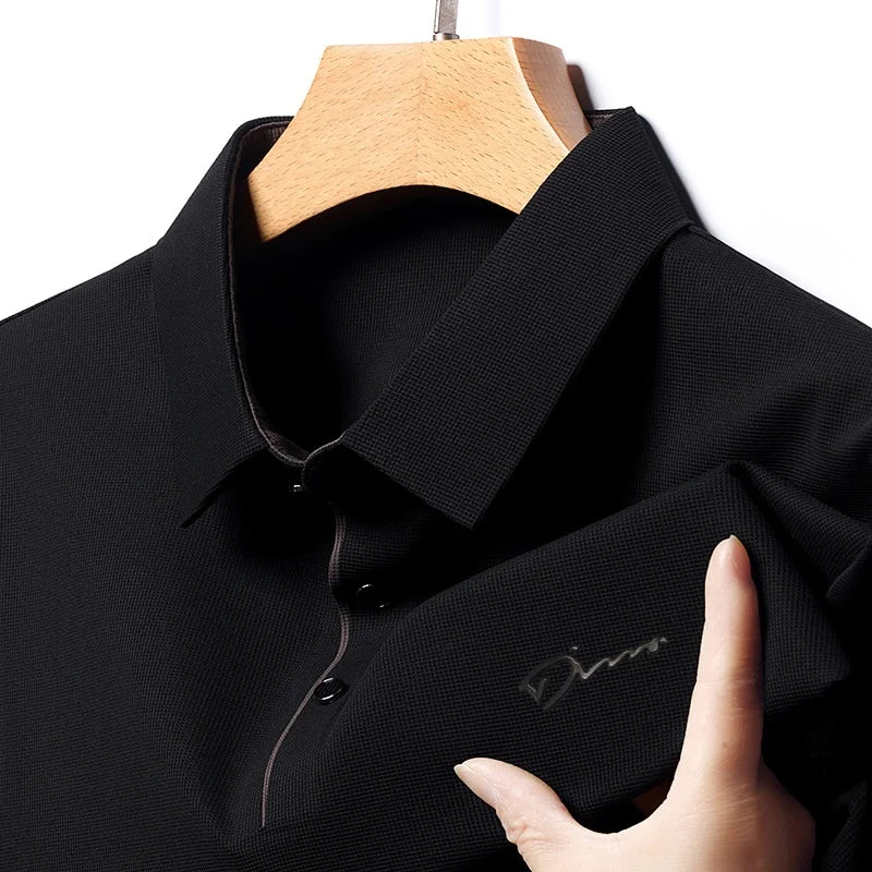 Men's Business Casual Short Sleeve Polo Shirt Solid Color with Badge Fashionable Breathable Comfortable Versatile Business Top