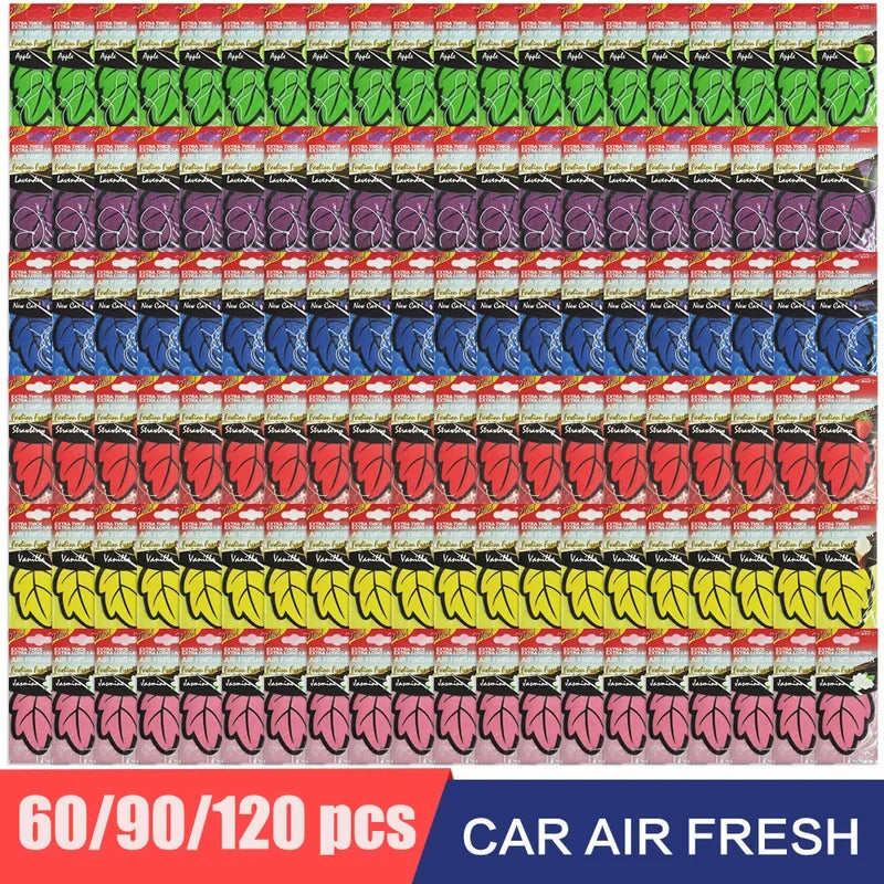 1/60/90PCS Car Air Freshener Natural ScentedTea Paper Auto Hanging Vanilla Perfume Fragrance Leaf Shape Car Accessories Indoor