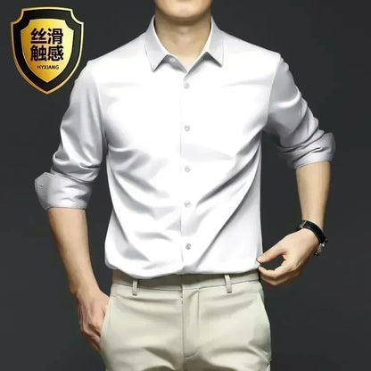 Men's White Shirt Long Sleeve Non iron Business Dress Slim Fit Korean Version Professional Work White Casual Men's Suit Shirt