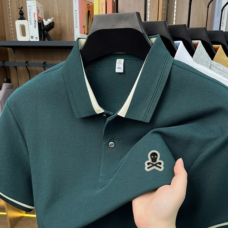 100% Pure Cotton Men's Comfort Breathable Sleek Polo Shirt Business Work Golf Versatile Short Sleeve Premium Offset Printing Tee