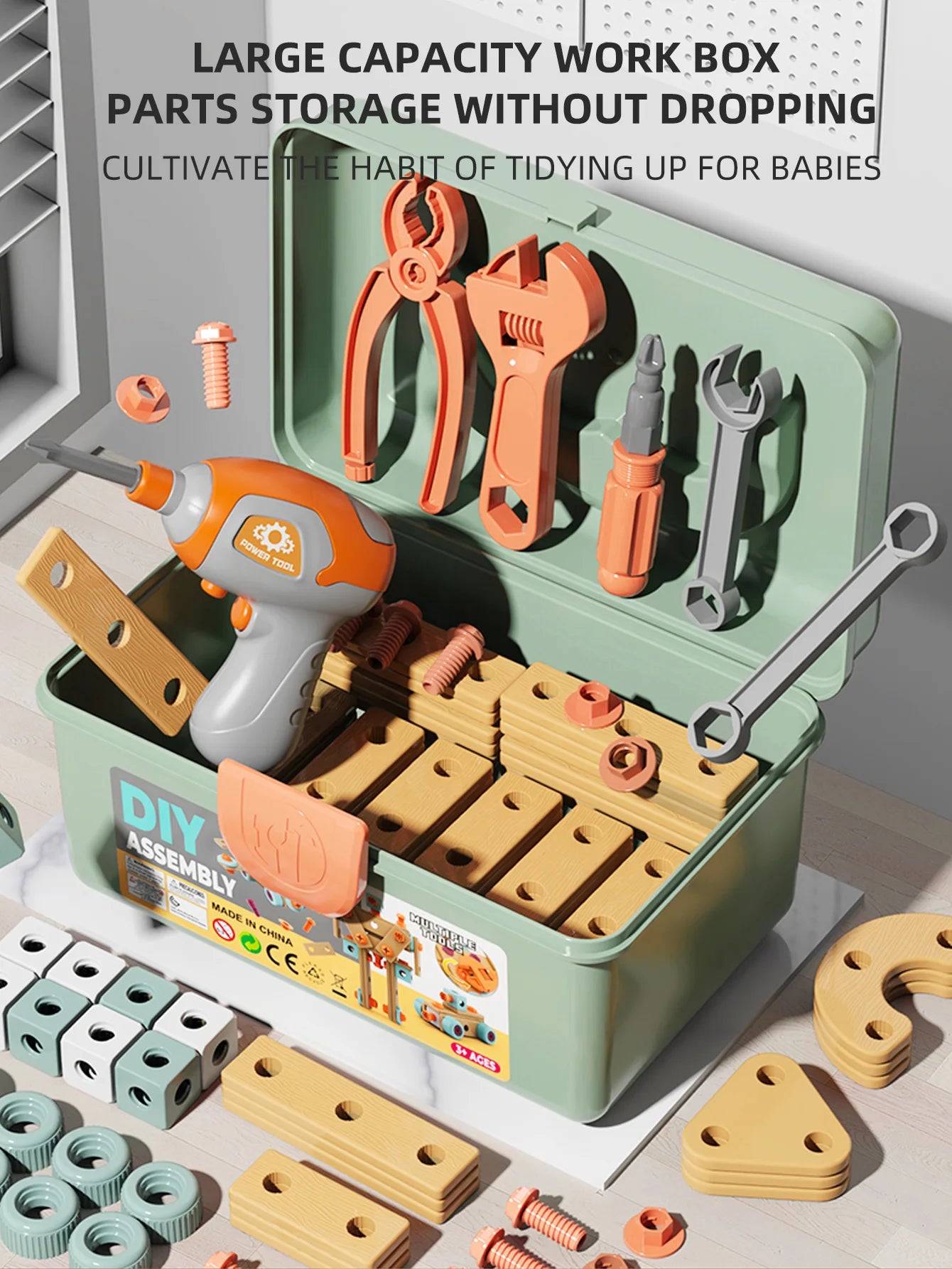 Kids Tool Set DIY Nut Assembly Puzzle Simulated Screwing Toolbox Early Educational Disassembly Repair Kit STEM Montessori Toys