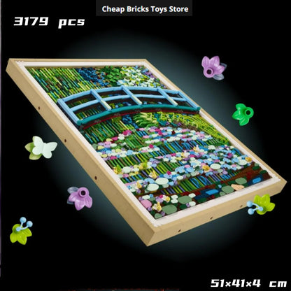 3179pcs  Paintings Model Water Lily Pond and Japanese Arch Bridge Assemble Toy Cheapest Building Blocks for Adults Gifts A